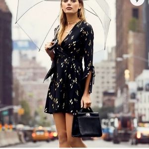 Lulus Radiant Love Black And Gold SzXS Print Wrap Dress Special Occasion